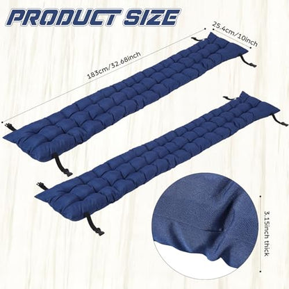 BreezeHug 2 Pcs Picnic Bench Cushion 6' Waterproof Outdoor Picnic Table Seat Cushion with Durable Straps and Buckles, 72" (6ft) x 10" x 3" Tufted Fade Resistant, Folding & Easy to Carry(Navy Blue) - color: Navy Blue, size: 72 x 10 x 3 inches