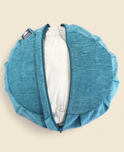 Buddha Groove Chenille Meditation Zafu Cushion with Buckwheat Insert, 16 Inch Round Floor Pillow for Yoga, Mindfulness and Zen Practice, Removable Machine-Washable Cover, Teal
