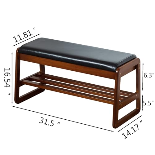 SOBIBO Solid Wood Shoe Rack Bench with Flip-Top Storage, Black, 31.5" | Wood Furniture, Flip-top Hidden Storage, Faux Leather Cushion, 600lb Capacity, Ideal for Entryway, Hallway, Bedroom - color: Black(flip‑top), size: 31.5 inches