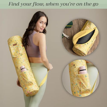 Maison d' Hermine Yoga Mat Duffle Bag Gym Tote Yoga Mat Carry Bag | Cylindrical bag for Woman Men Gifts Adjustable shoulder straps with Drawstring Water Bottle Pocket and zipper pocket - color: Colmar - Yellow, style: Yoga Mat Carry Bag