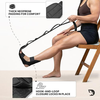 DMoose Fitness Foot & Calf Stretcher with Adjustable Padded Stretching Strap for Plantar Fasciitis, Hamstring, Heel Spurs and Achilles Tendonitis Relief - Yoga Leg Stretch Strap for Flexibility - color: Black