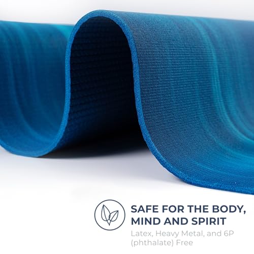 Summit Yoga Mat, 72"x24"6mm Thick - color: Marble Teal/Turquoise with Grommets