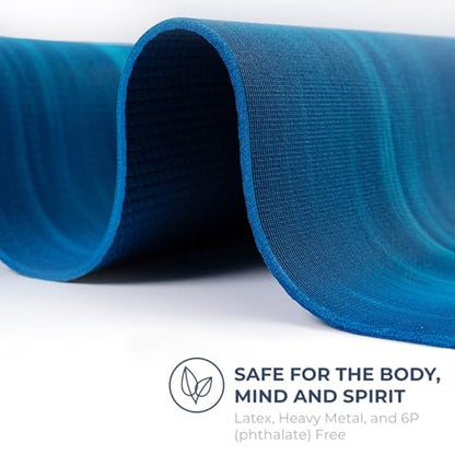 Summit Yoga Mat, 72"x24"6mm Thick - color: Marble Teal/Turquoise with Grommets