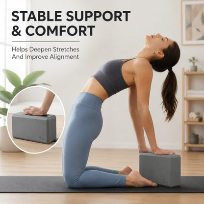 EXERZ Yoga Blocks 2 pack, Gym Blocks, Exercise Workout Fitness Bricks, Pilates Stretch Handstand Non-Slip - color: Grey