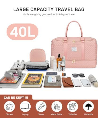 WINDARS Travel Duffle Bag, Weekender Bags for Women with Shoe Compartment, Overnight Bag with Toiletry Bag, Carry On Duffel Bags For Airplanes, Yoga Gym Duffel Bag, Pink - color: Pink