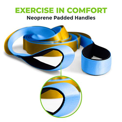 Gradient Fitness Stretching Strap for Physical Therapy, 12 Multi-Loop Stretch Strap 1.5" W x 8' L, Neoprene Handles, Physical Therapy Equipment, Yoga Straps for Stretching, Leg Stretcher. - color: Blue/Gold