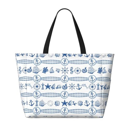 Large Beach Bag for Women Waterproof Foldable Travel Shoulder Tote Bag with Pocket for Weekender Pool Vacation - color: Cruise White