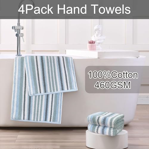 VOOVA & MOVAS Bath Hand Towels 4 Pack, 100% Cotton, 16x27 in, Blue Striped - color: Gray + Blue Striped, size: 4 PC Hand Towels (16"x27")