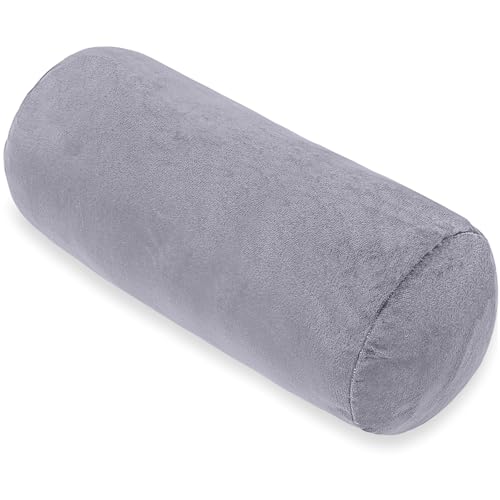 1 MIDDLE ONE Bolster Pillow with Removable Velvet Cover, Round Cylinder Neck Roll Pillow for Head, Back, Leg Support, Decorative Bed and Couch Pillow 16 x 6 Inches (Grey) - color: Grey, size: 16 inch