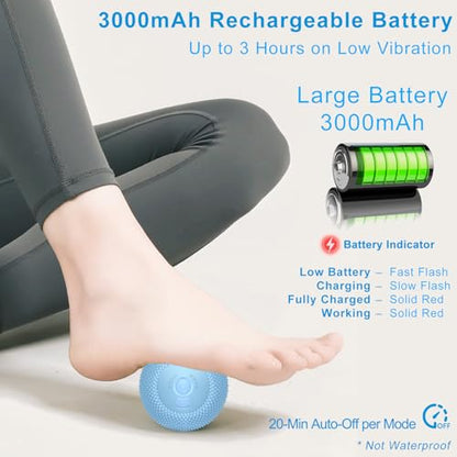 Vibrating Massage Ball with Heat, 7 Modes & Memory Function, Portable Deep Tissue Massage Ball for Back, Shoulders, Hips, Legs & Feet, Rechargeable Muscle Massager (Blue) - color: Blue