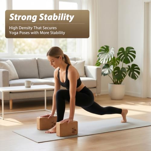 Cork Yoga Blocks 2 Pack Set, Natural High Density Non Slip Cork Yoga Bricks