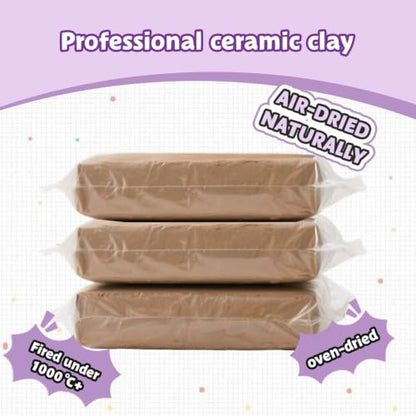 3 PCS Air Dry Clay - 3.3lbs Natural Modeling Pottery Clay for Wheel | Kids Arts & Crafts Supplies