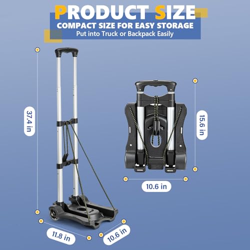 Gorpuire Small Folding Hand Truck Dolly with 2 Wheels, Foldable Luggage Cart, Lightweight Aluminum Collapsible Trolly Portable Dolly for Moving Airport Travel Use | Lightweight Aluminum Collapsible Trolly Portable Dolly for Moving Airport Travel Use Gorpu