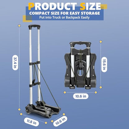Gorpuire Small Folding Hand Truck Dolly with 2 Wheels, Foldable Luggage Cart, Lightweight Aluminum Collapsible Trolly Portable Dolly for Moving Airport Travel Use | Lightweight Aluminum Collapsible Trolly Portable Dolly for Moving Airport Travel Use Gorpu