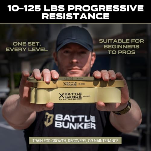 Battle Bunker Resistance Bands for Working Out - Heavy Duty Pull-Up Assist | Stretch Bands for Exercise and for Pull-Up Assistance, Strength Training and Powerlifting. Multi-layer Natural Latex, 3 Pack