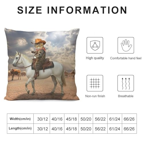 Funny Cat Cowboy Cat Riding Horse Throw Pillow Covers 18x18 Inch - color: Funny Cat Cowboy Cat Riding Horse