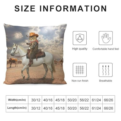 Funny Cat Cowboy Cat Riding Horse Throw Pillow Covers 18x18 Inch - color: Funny Cat Cowboy Cat Riding Horse
