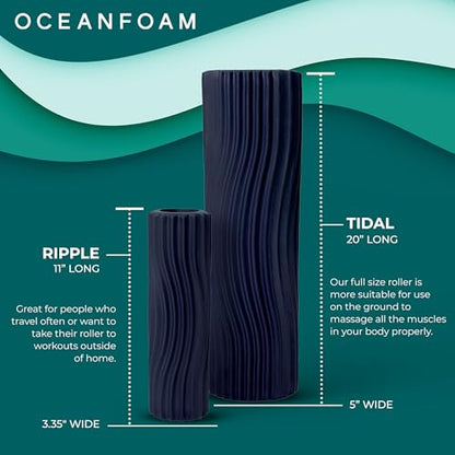 Oceanfoam Tidal Roller - Dark Navy - Muscle Massage Foam Roller for Back Pain & Stretching - Firm and Ergonomic Wide Wave Textured - Yoga, Athletics, & Wellness - Full Size, 20" x 5" - color: Dark Navy