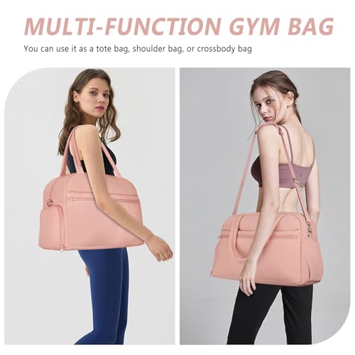Sports Gym Bag for Women, Travel Duffle Bag with Shoe Compartment & Wet Pocket, Fitness Yoga Bag - color: S-Pink
