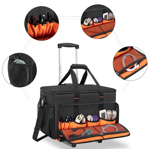Trunab Rolling DJ Cable File Bag, Travel Gig Bag with Hard Padded Bottom