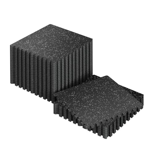 SUPERJARE 0.56'' Thick 120 Sq Ft Rubber Top Gym Flooring for Home Gym | High Density Gym mat with Upgraded Rubber Top, 30 Pcs Interlocking EVA Foam Exercise Equipment mat, Workout Mat, Black/Grey - color: Black/Grey, size: 30 Tiles (120 Sq Ft)