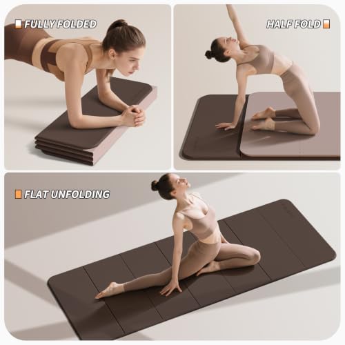PAIDU Foldable Yoga Mat 10MM Thick SGS Certified TPE 75x26" Portable | Non-slip, extra thick & wide, foldable & portable. Ideal for yoga, Pilates & home gym workouts. - color: Dark Brown & Beige