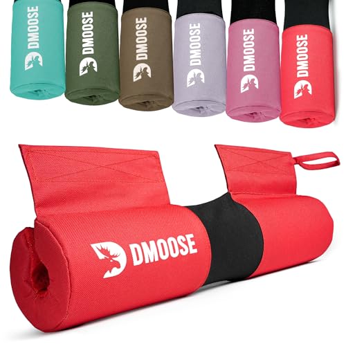 DMoose Fitness Barbell Pad for Hip Thrust, Squat & Lunges - Non-Slip Thick Foam Cushion for Neck and Back Support with Two Straps - Hip Thrust Pad for Leg Day - Fits All Olympic Bars and Smith Machine - color: Red Covered