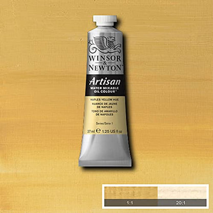 Winsor & Newton Artisan Water Mixable Oil Paint, 37ml, Naples Yellow Hue | Clean with water; no solvents needed. Color depth, lightfastness, opacity/transparency are the same as traditional oils. - color: Naples Yellow Hue, style: 1.25-oz