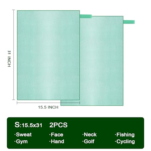 2 Pack Camping Towels for Face Hand Quick Dry Microfiber Travel Beach Hiking Backpacking Swimming Pool Hot Yoga Towel(Light Green, 2 Pack S(15.5X31 Inch) - color: Light Green, size: 2 Pack S(15.5X30 Inch