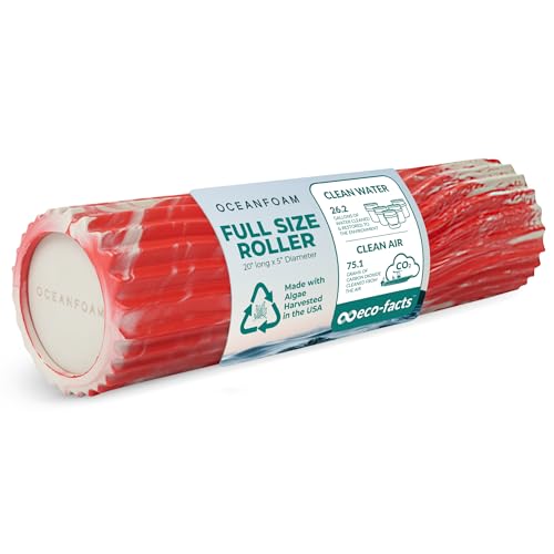 Oceanfoam Tidal Roller - Red Marbled - Muscle Massage Foam Roller for Back Pain & Stretching - Firm and Ergonomic Wide Wave Textured - Yoga, Athletics, & Wellness - Full Size, 20" x 5" - color: Red Marbled