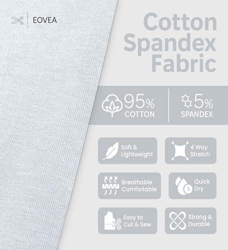 EOVEA - Cotton Spandex Fabric by The Yard - 4 Way Stretch Jersey Knit - Spandex & Cotton T-Shirt Fabric - Lightweight, Breathable - 60" Wide Roll| 10 oz(White, 1 Yard) - color: White, size: 1 Yard