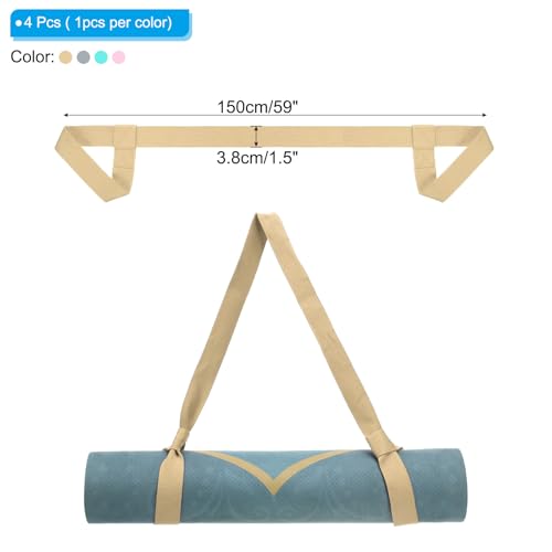 PATIKIL Yoga Mat Strap Adjustable Yoga Mat Carrier Straps Sling Cotton Anti Slip Mat Holder Stretching Band for Exercise - color: Khaki/Light Grey/Lake Green/Pink