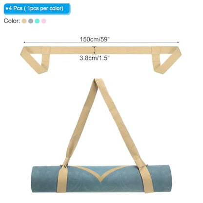 PATIKIL Yoga Mat Strap Adjustable Yoga Mat Carrier Straps Sling Cotton Anti Slip Mat Holder Stretching Band for Exercise - color: Khaki/Light Grey/Lake Green/Pink