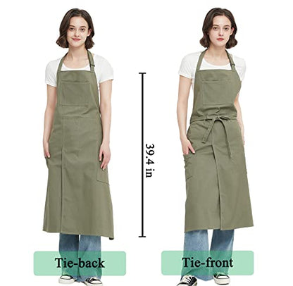 Pottery Apron Split Leg,100% Cotton Artist Apron 3 Pockets for Women Men,Ceramics Clay - color: Green, size: 36" long