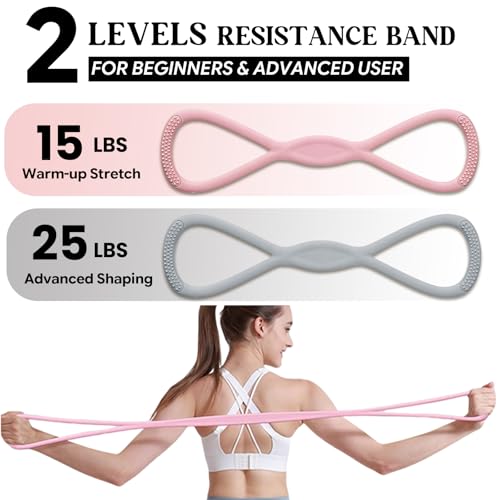 Figure 8 Resistance Band, Figure 8 Resistance Bands for Women Men,Resistance Band Figure for Working Out, Non-Slip Handles, Home Gym, Yoga & Physical Therapy - color: 15lb Pink + 25lb Gray