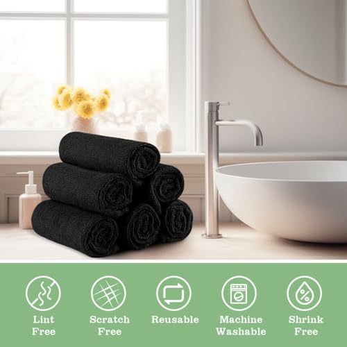 UNIMADE Washcloths 20 Pack Face Towels (12" x 12"), Highly Soft Wash Cloths | Hand Towels, Fast Drying Multi-Purpose Microfiber Cleansing Cloths for Bathroom, Hotel, Spa, and Salon Black - color: Black, size: 20Pack