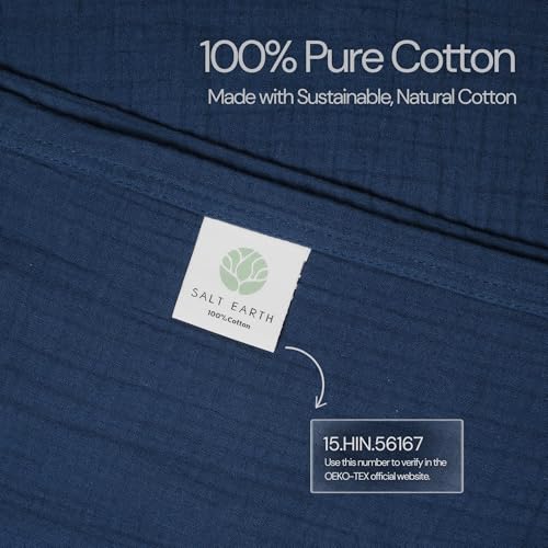 Salt Earth 100% Cotton Gauze 80"X90" Queen 4 Layered Blanket- Dress Blue - color: Dress Blue, size: 80"X90" Queen