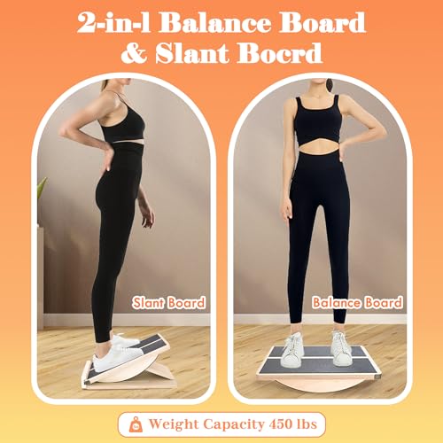 MUCITAGF 2-in-1 Professional Wooden Balance Board & Slant Board, 3 Angles | Adjustable Incline Board and Calf Stretcher, Stretch Board for Knees Ankle Heel Feet Leg, Anti-Slip, 450 lbs Capacity - size: 2-in-1 Balance & Slant (17.5”L × 12.5”W)
