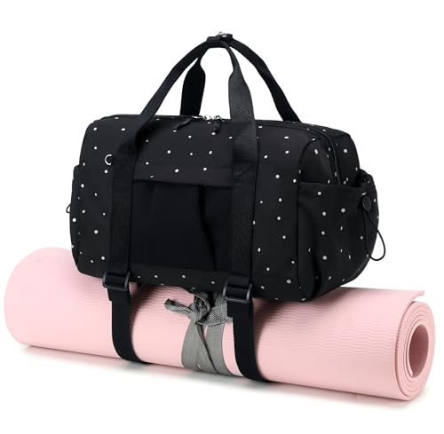 Small Mini Gym Bag for Women, Compact Duffle Overnight Bag - color: Black with Dot