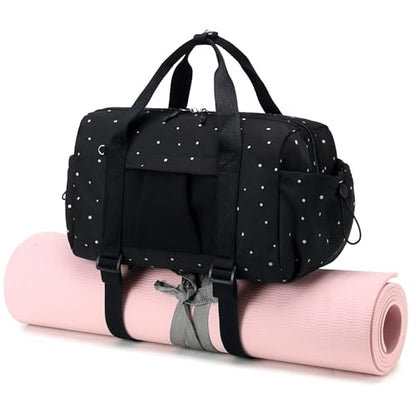 Small Mini Gym Bag for Women, Compact Duffle Overnight Bag - color: Black with Dot