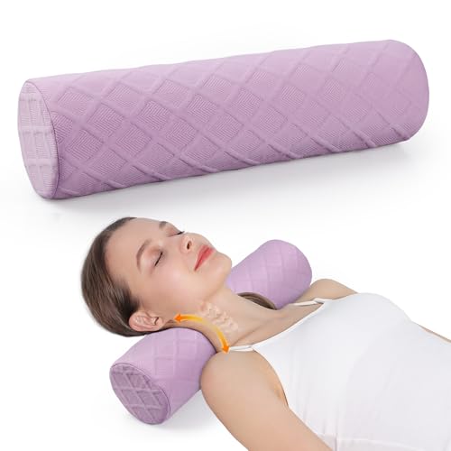Cozyhealth Cervical Roll Pillow, Medium Soft Memory Foam Neck Round Pillow Cylinder Bolster Pillow for Sleeping, Round Neck Support for Bed, Legs, Back and Yoga (Purple, Large - 4.7" H) - color: Purple, size: Large - 4.7" H