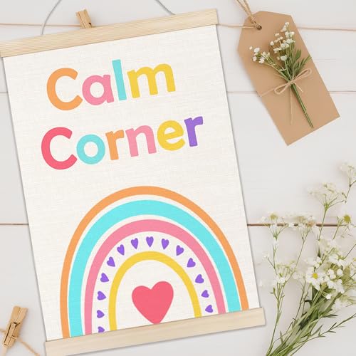 Welshower Boho Rainbow Calm Corner Poster Hanger Frame, Colorful Mental Health Wall Art Prints Decor for Kids Room Classroom Therapy School Counselor Calming Office, 12x16 Inch - color: positive words12