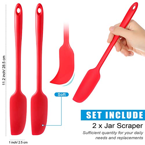 Patelai 2 Pieces 2 Pcs Silicone Jar Spatula Long Handle Scraper, Red | Non-stick Rubber Heat Resistant Spatula Silicone Scraper for Jars, Smoothies, Blenders Cooking Baking Stirring Mixing Tools - color: Red