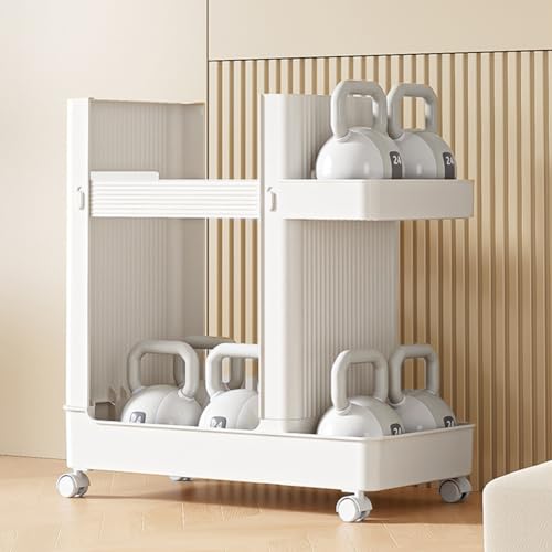 Yoga Mat Storage Basket Large Capacity Fitness Equipment Storage Rack with Wheels Sports Equipment Trolley Basket Fitness Equipment Sports Tools Organizer (White)