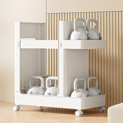 Yoga Mat Storage Basket Large Capacity Fitness Equipment Storage Rack with Wheels Sports Equipment Trolley Basket Fitness Equipment Sports Tools Organizer (White)