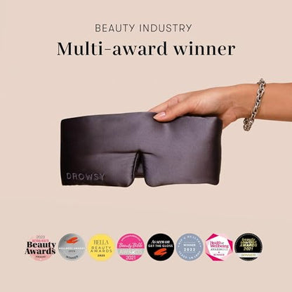 DROWSY Silk Sleep Mask - Face-Hugging, Padded Cocoon for Luxury Sleep in Total Darkness - 100% Pure Mulberry Silk (Moonlight Shadow) - color: Moonlight Shadow, size: 1 Count (Pack of 1)