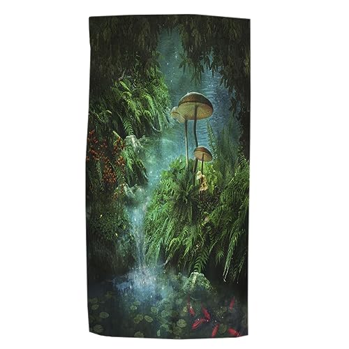 Pehede Red Fishes and Mushroom Hand Towel for Bathroom Fantasy River with a Pond Decorative Bath Towels Soft Absorbent Kitchen Hand Towels for Home Kitchen Bathroom Decor 15x30 in - color: Red Fishes and Mushroom