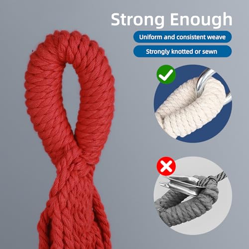 Posprica Brazilian Style Double Hammock with Fringe, 2 Person Patio Hammock for Backyard & Indoor Relaxation, Soft Breathable Fabric, Easy Setup with Straps & Carry Bag, 360 lbs Capacity - color: Red Stripe