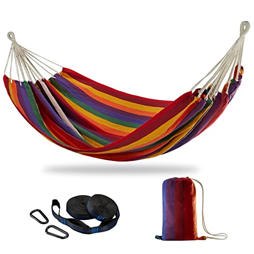 Brazilian Double Hammock with Tree Straps, Extra Large, 450 lbs Capacity - color: Red Stripe, size: X-Large