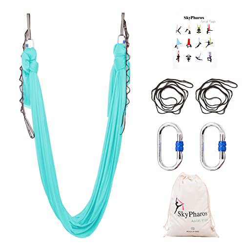 5.5 Yards Aerial Silks Yoga Swing Set - Aerial Yoga Hammock Kit Anti-Gravity Flying for Fitness, Low/Non Stretch Nylon Tricot Fabric Hardware Included for Dance - color: LIGHT BLUE